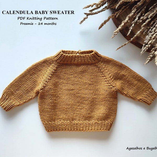 Patrón de tejido de suéter de bebé de caléndula | Suéter de arriba hacia abajo | Suéter de bebé | Patrón de tejer PDF | Prematuro-24 meses