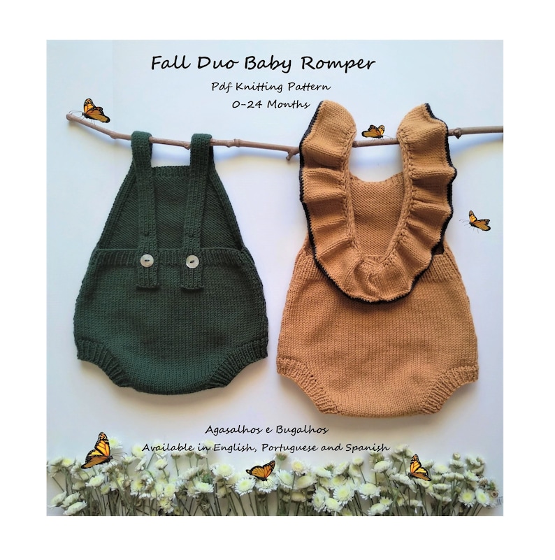 Fall Duo Baby Romper Knitting Pattern Baby Romper Pattern PDF Knitting Pattern 0-24 Months image 1