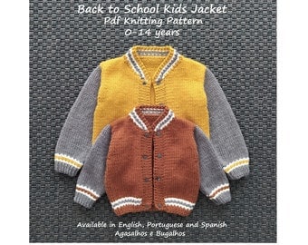 Back to School Kids Jacket Knitting Pattern | Varsity Jacket | Letterman Cardigan | Kids Coat Pattern | PDF Knitting Pattern | 0-14 years