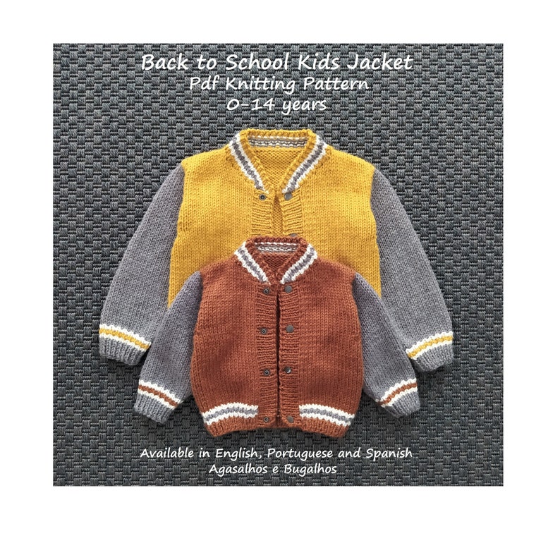 Back to School Kids Jacket Knitting Pattern Varsity Jacket Letterman Cardigan Kids Coat Pattern PDF Knitting Pattern 0-14 years image 1