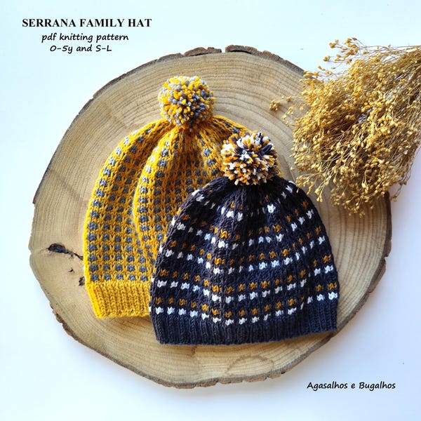 Serrana Family Hat Knitting Pattern | PDF Knitting Pattern | 0-5y and S-L (English and Portuguese)