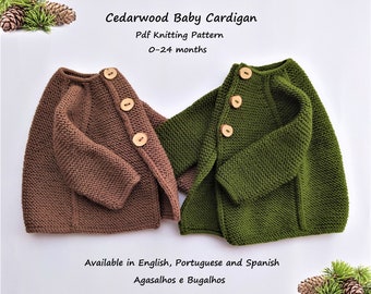 PDF Knitting Pattern | Cedarwood Baby Cardigan Knitting Pattern | Top Down Cardigan | 0-24 Months