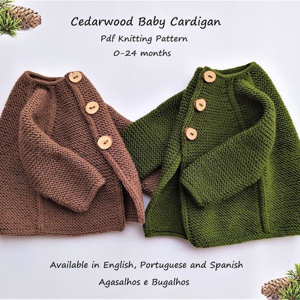 Modèle de tricot de cardigan pour bébé en bois de cèdre | Cardigan haut vers le bas | Cardigan bébé | Modèle de tricot PDF | 0-24 mois