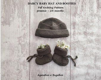 Darcy Baby Mütze und Schühchen Strickmuster | Babymütze und Babyschuhe | PDF-Strickmuster | Frühchen – 24 Monate