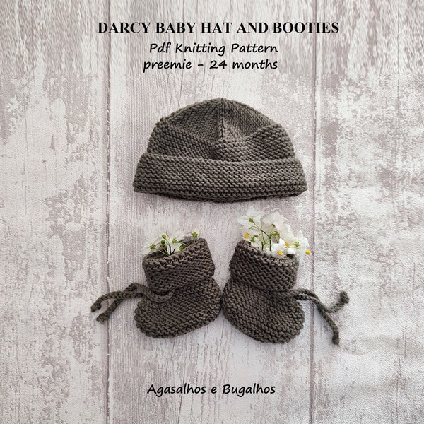 Darcy Baby Hat and Booties Knitting Pattern | Baby Hat and Booties | PDF Knitting Pattern | preemie-24 months