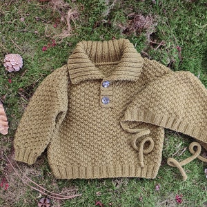 Pdf Knitting Pattern Mossy Baby Sweater Bonnet and Pants - Etsy