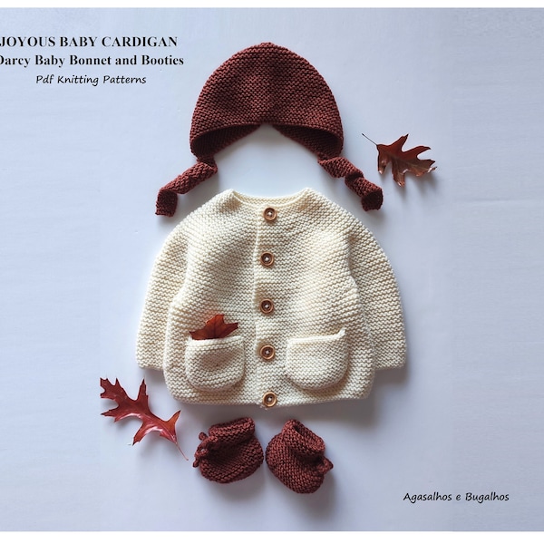 Joyous Baby Cardigan and Darcy Baby Booties and Bonnet Knitting Pattern | PDF Knitting Pattern | preemie-24 Months