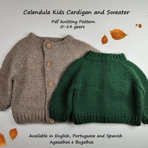 Kids Knitting Pattern | Calendula Kids Cardigan and Sweater Knitting Pattern | Top Down Cardigan | Kids Jumper | 0-14 years