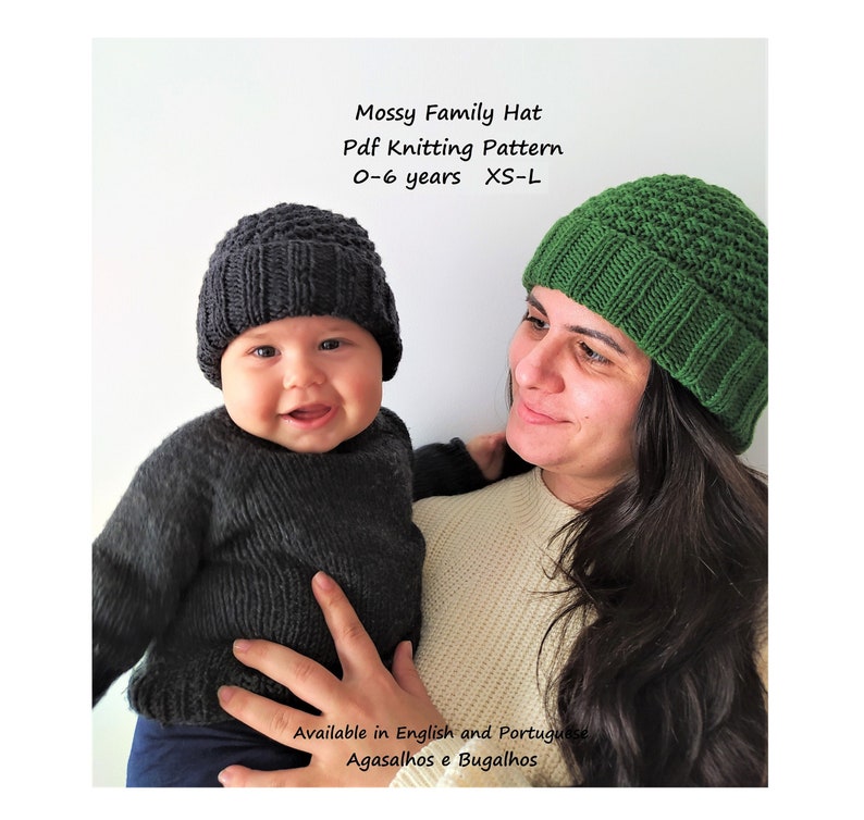 PDF Knitting Pattern Mossy Family Hat Knitting Pattern 0-6 years XS-L image 1