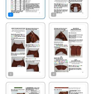 May include: A multi-page digital knitting pattern document titled "Agave & Bayleaf" for a cardigan, featuring detailed text instructions, sizing charts, and step-by-step photographs of brown and green knitted garment construction.