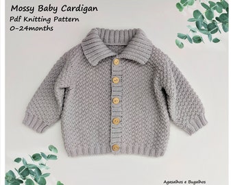 PDF Knitting Pattern | Mossy Baby Cardigan Knitting Pattern | 0-24 Months