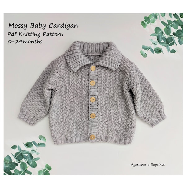 Mossy Baby Cardigan Knitting Pattern | Baby Cardigan Pattern | PDF Knitting Pattern | 0-24 Months