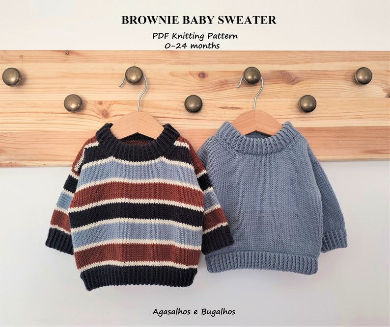 Brownie Baby Sweater Knitting Pattern Drop Shoulder Sweater Baby Sweater PDF Knitting Pattern 0-24 Months image 1