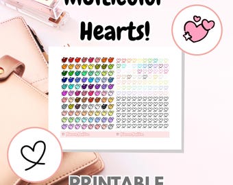 Kawaii Heart and Doodle Stickers! // 2 Styles Included // Pastel, Rainbow // Printable Planner Stickers//JPG, PDF, Cut File |Planner Problem