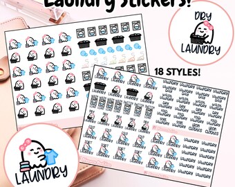 Laundry Stickers! // Doodle Characters & Script Styles // Printable Planner Stickers // JPG, PDF, Cut File | Planner Problem