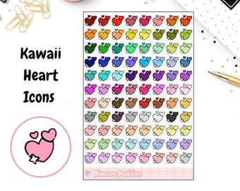 Kawaii Heart Icons! {SHIPPED} | Rainbow // Matte // Universal Sizing for any planner