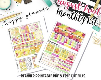 Fresh Fruit! // Printable August Monthly Planner Kit// 2 Pages // Fits Happy Planner Classic// Included: JPG, PDF, Cut File | PlannerProblem