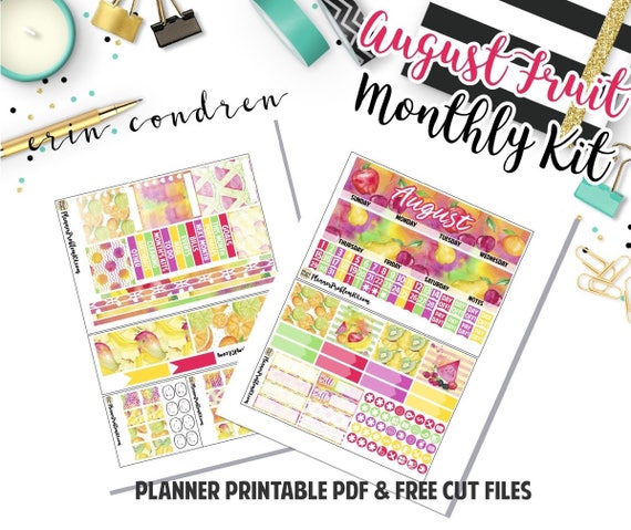 Fresh Fruit // Printable August Monthly Planner Kit// 2 Pages | Etsy