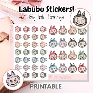 Labubu Inspired Kawaii Monster Stickers! // Energy & Emotion Theme // Printable Planner Stickers // JPG, PDF, Cut File | Planner Problem