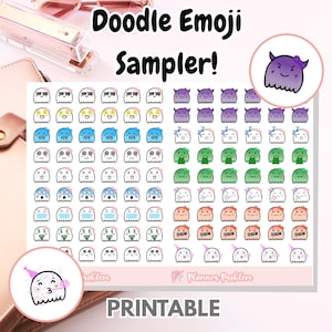 Doodle Character Emoji Sampler! // 18 Hand-Drawn Characters Included // Printable Planner Stickers // JPG, PDF, Cut File | Planner Problem