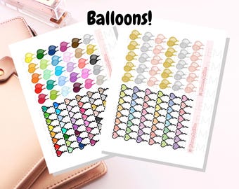 Balloons! // All 4 Styles // Pastel, Multicolor, Glitter, Rainbow, Heart // Printable Planner Stickers// JPG, PDF, Cut File |Planner Problem
