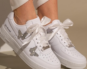 Personalisierte Braut-Sneaker Air Force 1 – Funkelnde Kristall-Schmetterlings-Hochzeitssneaker