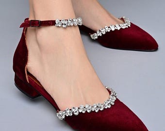 Burgundy Velvet Wedding Shoes: Handmade Bridal Flats