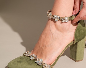 Sage Green Bridal Shoes, Handmade Bling Wedding Shoes
