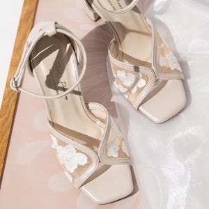 Ivory Bridal Shoes with Embroidery, Wedding Shoes Squared Toe, Handmade To order