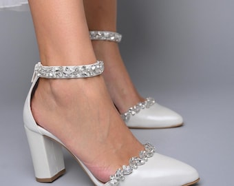 White Wedding Shoes: Bridal Shoes, Pointed Toe Block Heel
