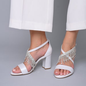 Wedding shoes for bride white, Wedding shoes heels, Bridal Sandals for wedding, Bridal shoes block heel, Sandals for bride - FALL IN LOVE
