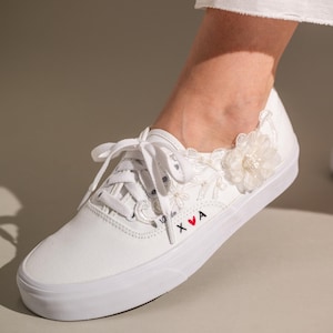 Custom Vans Bridal, Ivory Wedding Vans for Bride, Customized Vans Trainers, Lace Vans sneakers, Bride Vans Authentic for women