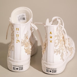 Converse de caña alta color marfil para boda, Converse personalizadas, Converse de caña alta con cordones para novia, zapatillas de novia, Converse para boda