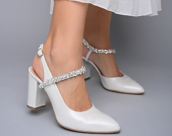 Wedding Shoes, Bridal Shoes, Shoes for bride, Heels shoes, White Shoes, Wedding Block Heels, Bridal shoes for wedding - HUG ME TIGHT