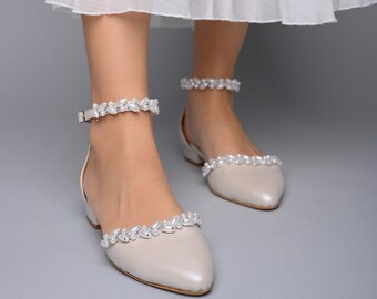 Bridal shoes low heel closed toe - Wedding shoes, Bridal Flats, D'Orsay flats,Pearl Wedding shoes, Wedding flats - JUST PEARLS