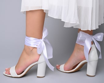 Wedding shoes block heel white, Bridal sandals for wedding, Bridal shoes heels satin laces, Bridal sandals for bride - BRIGHT LIKE YOU