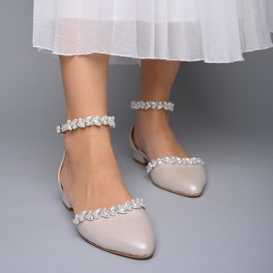 Bridal shoes low heel closed toe - Wedding shoes, Bridal Flats, D&#39;Orsay flats,Pearl Wedding shoes, Wedding flats - JUST PEARLS