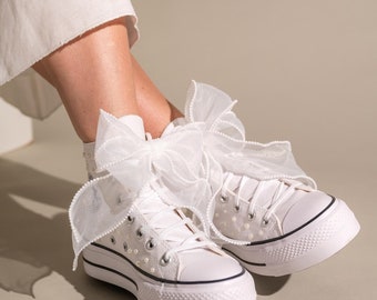 Zapatillas de novia personalizadas con perlas, zapatillas de boda, zapatos de novia, zapatos personalizados, zapatos de recepción, Converse de boda