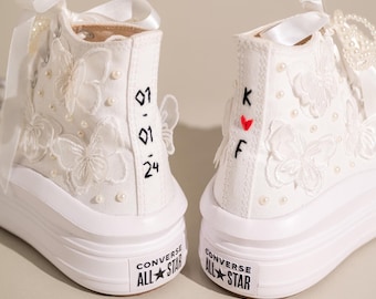 Spitzen-Braut-Converse, Weiße Hochzeitssneaker, Dubai Spitzen High Top