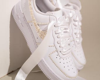 Zapatillas de novia personalizadas, Air Force 1: Zapatillas de boda con perlas
