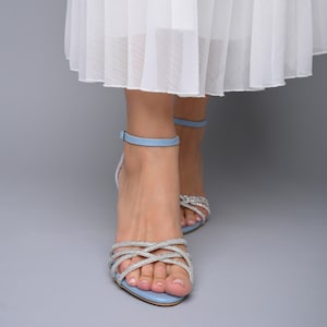 SALE Blue Wedding shoes, Bridal shoes, Sandals for bride, Blue heels, Block Heel Sandals, Sandals for wedding - SECRET LOVE