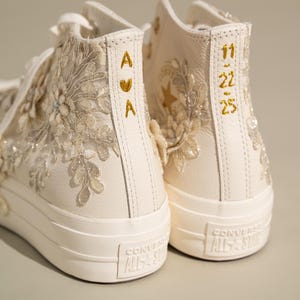 Ivory Bridal Converse Sneakers – Lace Platform Wedding Shoes, Custom Embroidered Shoes