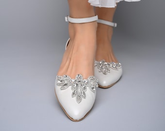 Wedding Shoes for bride low heel - Bridal Flats for bride low heel, Bridal shoes white, Handmade shoes for wedding - DIAMOND GARDEN