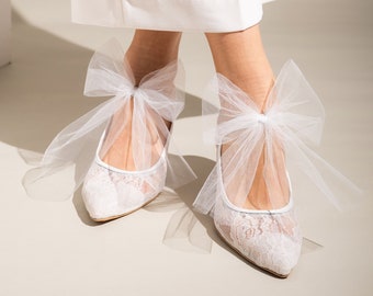 Short heels, Tulle, Lace Embroidery, Thick heels, Comfortable Bridal Shoes, Elegant Design, Customized- Lace Enigma