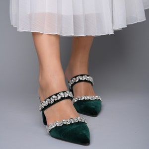 Dark Green Velvet Block Heels Green Wedding Shoes Velvet - Etsy