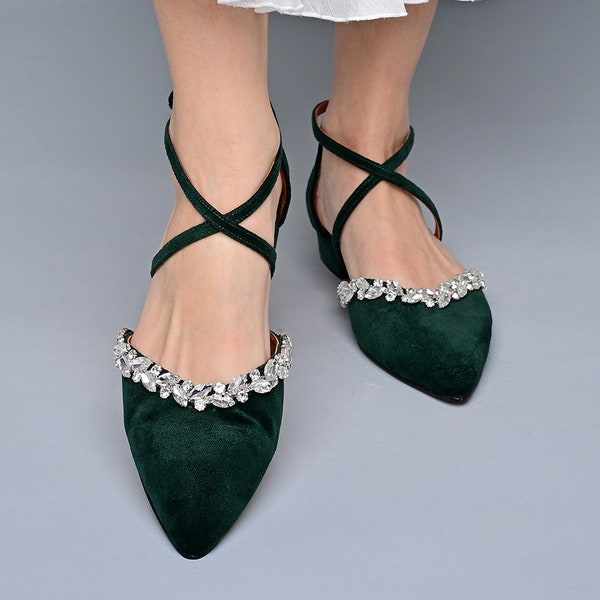 Dark Green Velvet Wedding shoes, Wedding Shoes for bride, Bridal Shoes green, Shoes for wedding, Velvet Block Heels - Shine in the Forest