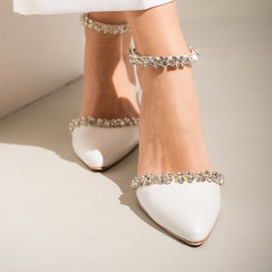 Ladies D&#39;Orsay Ankle Bridal Shoes, Handmade White Shoes, WHITE Wedding Stripe Bridal Shoes, Wedding Sandals, Bridal heels
