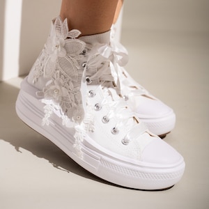 Converse bianche da sposa di lusso per la sposa scarpe da ginnastica alte in pizzo Converse scarpe da ginnastica alte da sposa Etsy Italia