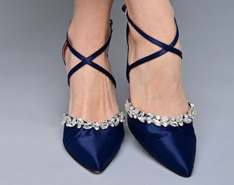 Wedding shoes blue, Satin Block Heels, Pointed toe blue Wedding Heels, Satin Pumps, Bridal shoes something blue - SATINA X LOVE