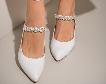 Wedding shoes for bride, Bridal shoes block heel, Wedding Heels, Bridal Shoes closed toe, White heels, Rhinestone Shoes -  Lost In Heaven